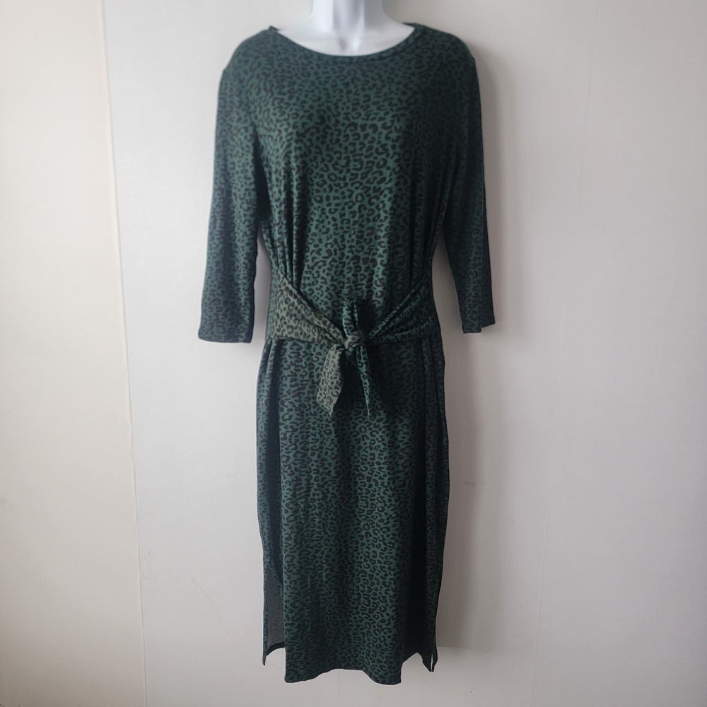 Amour Vert 3/4 Sleeve Colombe Reverie Knit Dress size L Forest Leopard Green